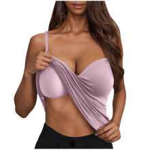 Women's camisole, built-in bra, top, women's-Purple M