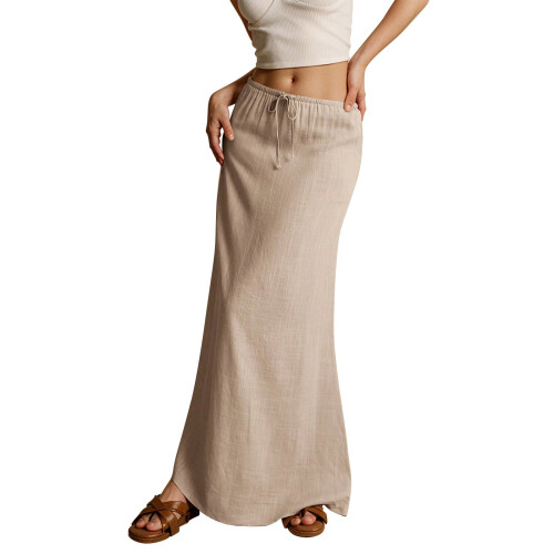 Women's color drawstring elastic waist-light khaki M