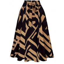 Women's Geometric Print Pleated Flowy Midi Long Skirt-Gold XXL