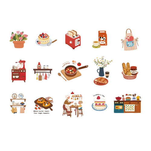 30 Sheets Cartoon Journaling Sticker Waterproof PET-E1