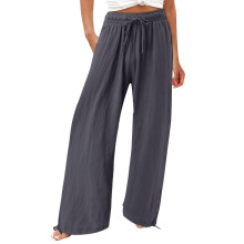 Women's cotton and linen leggings, high-waisted,-Dark Grey S