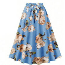 Women Elastic High Waist Pleated A Line Flowy Midi-Sky Blue XXL