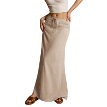 Women's color drawstring elastic waist-light khaki XXL