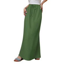 Women's color drawstring elastic waist multi-color-Army Green L