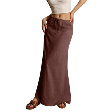Women's color drawstring elastic waist multi-color-brown XL