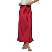 Womens Elegant Silk Maxi Skirt Elasticized High-Burgundy S
