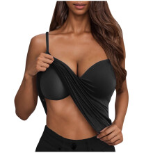 Women's camisole, built-in bra, top, women's-Black XL
