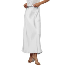 Womens Elegant Silk Maxi Skirt Elasticized High Waist-White XS