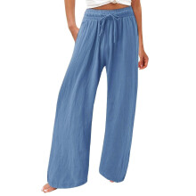 Women's cotton and linen leggings, high-waisted,-gray blue XXXL