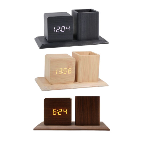 Creative Wooden Writing Instrument Storage Alarm Device-Black 1