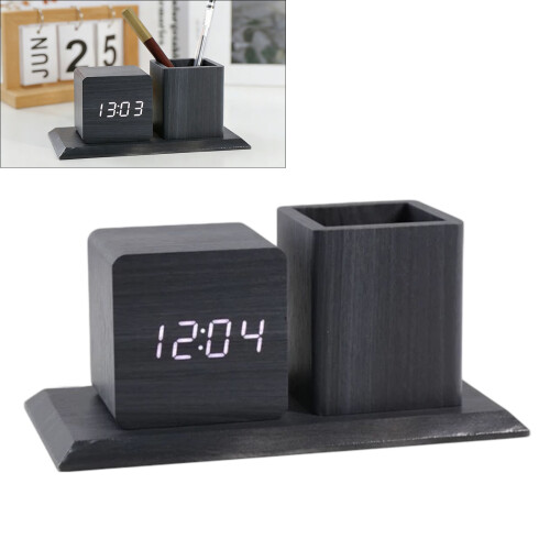 Multifunctional Wood Desktop Clock With 3 Alarms-light color 2