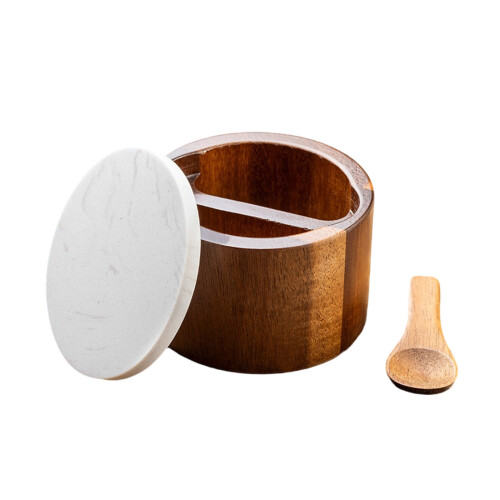 Pot d'assaisonnement en bois naturel-Doubles grilles blanches