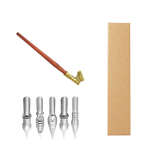 Resin Wood Dip Pen Holder with 5 Replaceable Tip Oblique-109