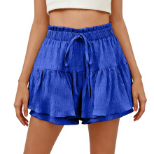 Women's Bohemian Skirt Shorts, , High Waist, Ruffled,-Blue S