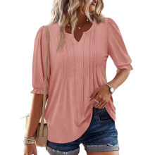 Women's three-quarter sleeve sleeve top, loose belted-Pink S
