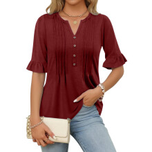 Comfortable Polyester Women's Top Three Quarter-dep red M