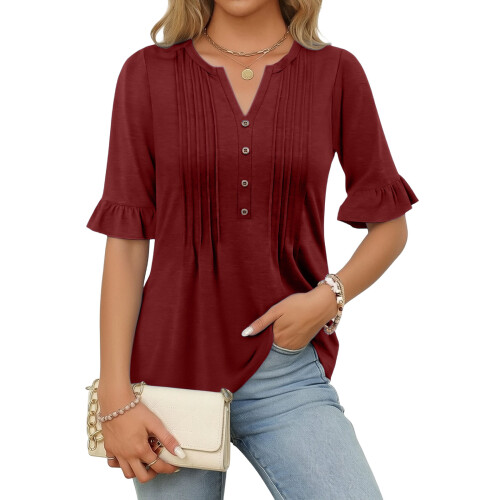 Comfortable Polyester Women's Top Three Quarter-dep red M