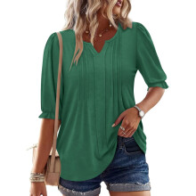 Women's three-quarter sleeve sleeve top, loose -Green XL