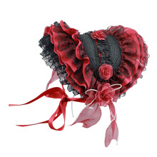Cute Princess Style Bonnet Hat Natural Straw Headband For-Red