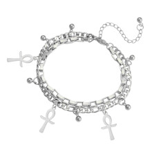 Elegant Stainless Steel Crucifix Beaded Bracelet For-Silver