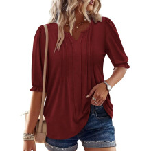 Women's three-quarter sleeve sleeve top, loose -dep red S