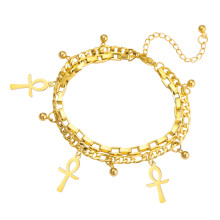 Stylish Stainless Steel Beaded Bracelet Featuring Crucifix-Gold