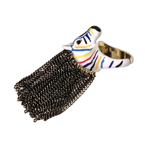 Elegant Adjustable Zebras Head Ring With-Color stripes
