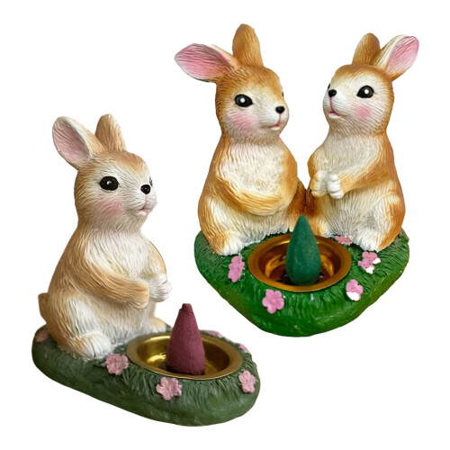 Resin Rabbit Sculpture Scented Incenses Holder Easter-2 1