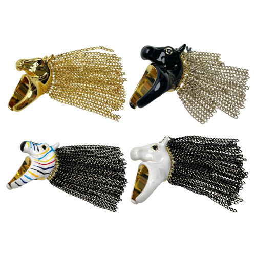 Creative Zebras Head Open Rings With Long Tassels Eye-Multi 1