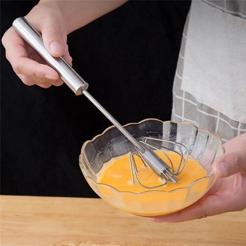 12inch Stainless Steel Semi-Automatic Whisk, Hand Push Rotary Blender Egg Whisk, Mixer Stirrer Kitchen Tool Red 1