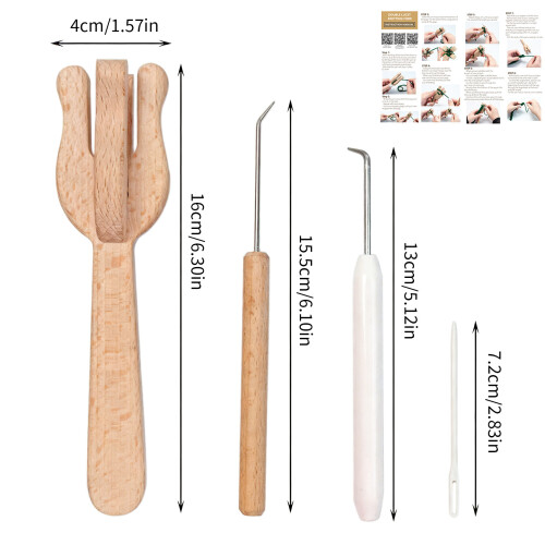 4 Prongs Wood Knitting Fork with Curved Tip Knitting Hook Large 2