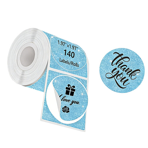 140 Stück glitzernde runde Thermopapier-Etiketten,-Blau