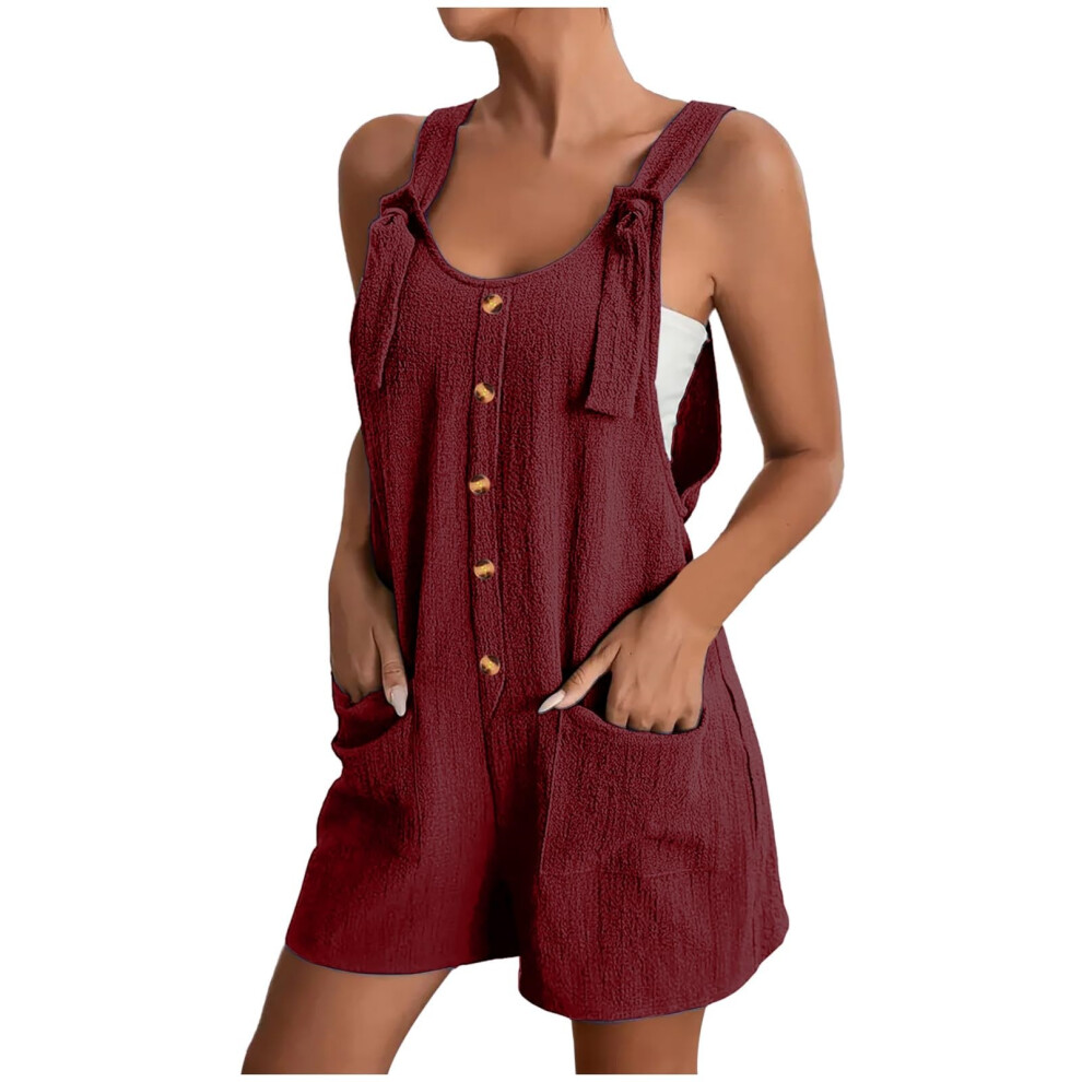 Burgundy Women's Jumpsuit, Casual And Loose Short Overalls,- Xxl