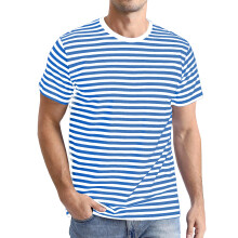 Men's short-sleeved striped sailor-style crew neck-Sky Blue XXL