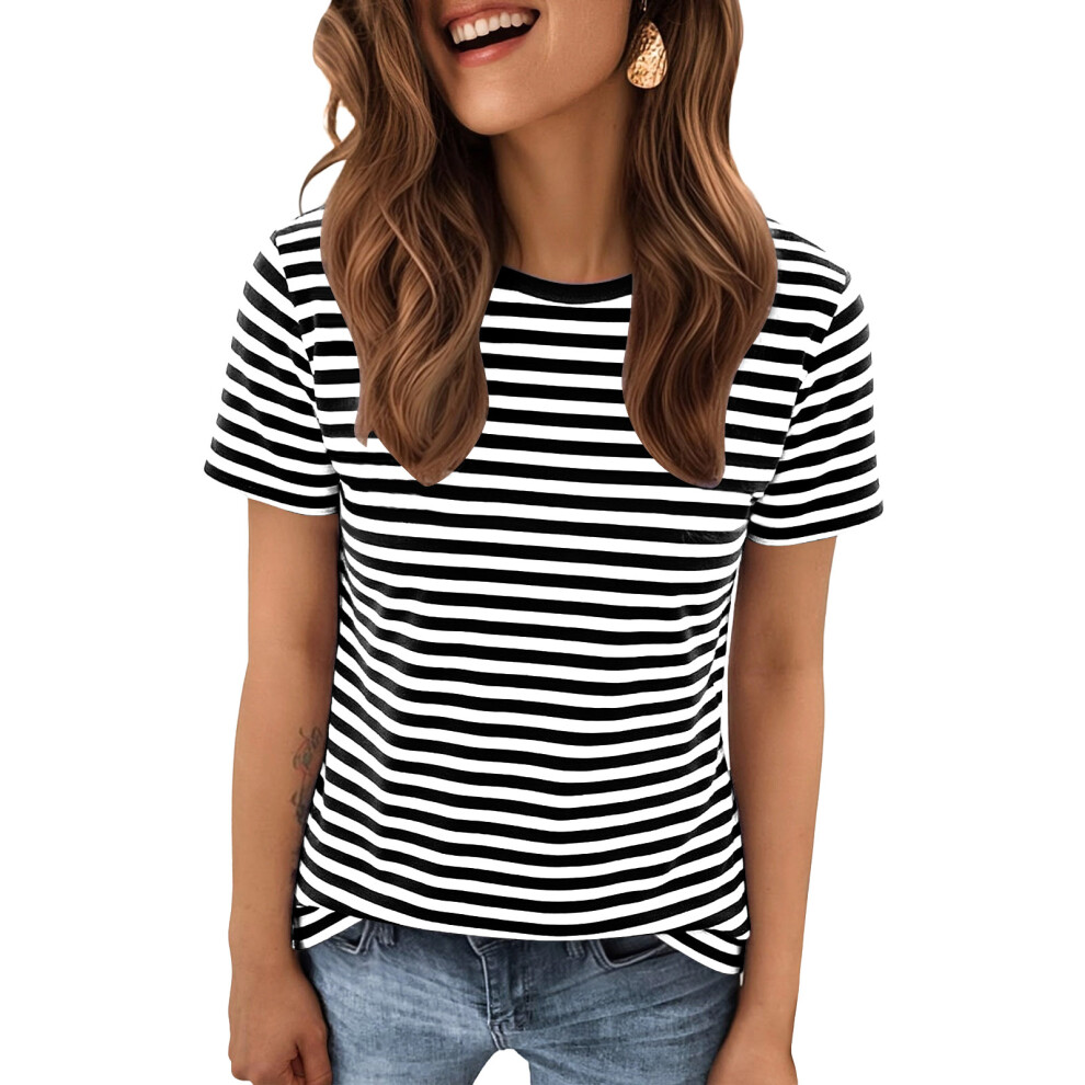 Black (1 Item) Women's Short-Sleeved Striped Sailor-Style- Xxxl