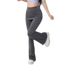 Women's Faux Two Piece High Rise Flare Leg Yoga Pants-Gray M