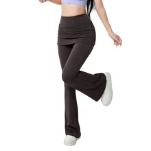 Fashionable High Waist Flared Leggings With Tummy-dark brown L