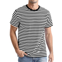 Men's short-sleeved striped sailor-style crew neck-Black XXL