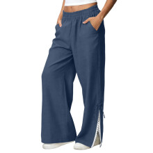 Womens Pants Elastic Wide LegPants with Pockets-Dark Grey L