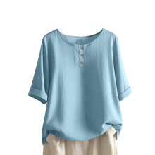 Women's Casual/Formal Loose Fit Button-Down Cotton-Sky Blue L