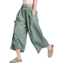 Women Fashionable Gingham Plaids Print Wide Leg Palazzo-Green S