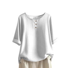 Women's Casual/Formal Loose Fit Button-Down Cotton-White M