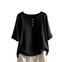 Women's  Casual/Formal Loose Fit Button-Down Cotton-Black XL