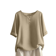 Women's Casual/Formal Loose Fit Button-Down Cotton-Beige L