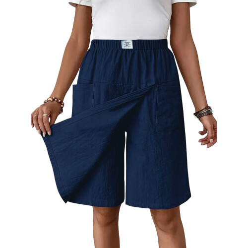 Women's Stylish Polyester Skort With Pockets-dark blue L