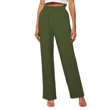 Linen Pants Women Wide Leg Drawstring Elastic-Army Green XXXL