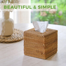 Rotan Tissue Box Cover, Handgeweven Vierkante Rieten Houder voor Gezichtsdoekjes, voor Badkamer Woonkamer, Tissue Houders