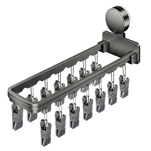 Space Saving Foldable Sock Hanger With Strong Suction Cups-Gray