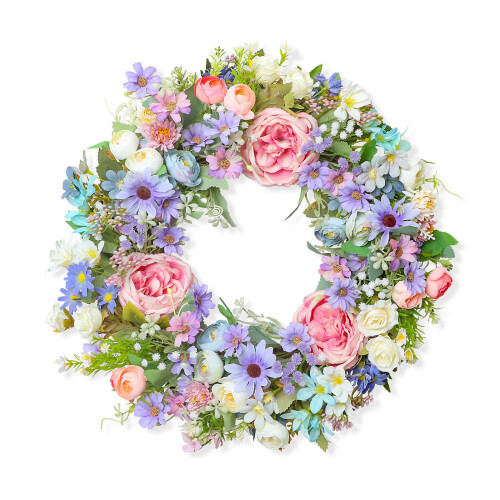 Realistic Rose Hydrangea Wreath With Leaves for Door Hallway