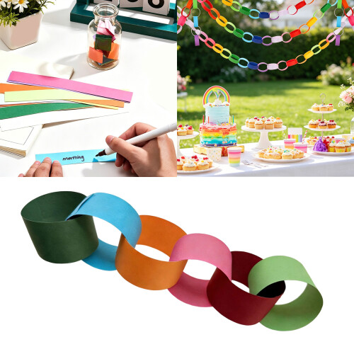 Ensemble de chaînes en papier multicolores-couleur rose rouge 2